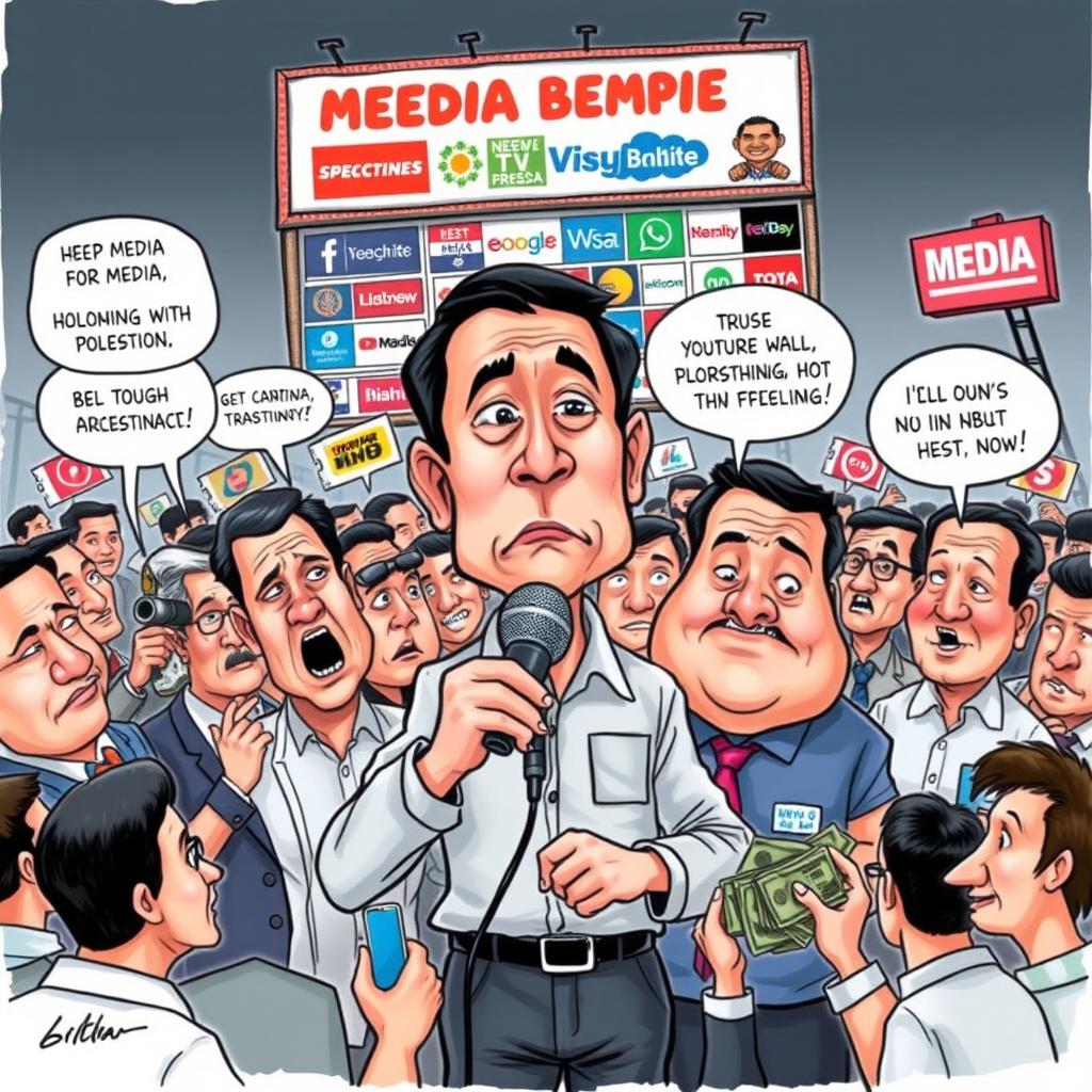 A satirical political cartoon illustrating the roles and functions of media in the Philippines as a democratic country