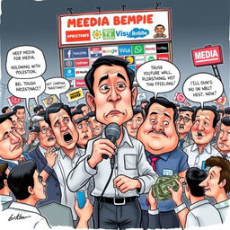A satirical political cartoon illustrating the roles and functions of media in the Philippines as a democratic country