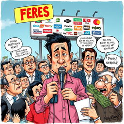 A satirical political cartoon illustrating the roles and functions of media in the Philippines as a democratic country