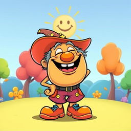 A humorous cartoon-style image of a quirky character named Dick, who has a big goofy grin and is wearing a bright, colorful outfit