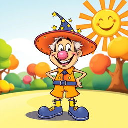 A humorous cartoon-style image of a quirky character named Dick, who has a big goofy grin and is wearing a bright, colorful outfit