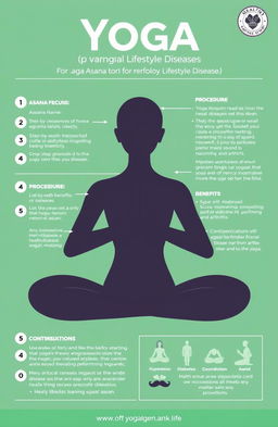Create an educational infographic detailing the procedure for performing two yoga asanas for various lifestyle diseases