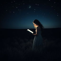 A captivating book cover featuring a woman alone in a dark field at night
