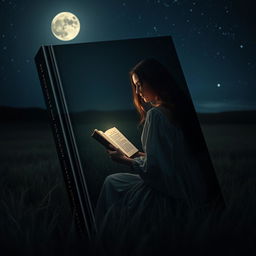 A captivating book cover featuring a woman alone in a dark field at night