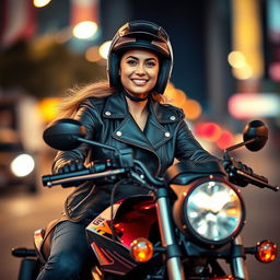 A vibrant street scene showcasing a person riding a powerful motorcycle