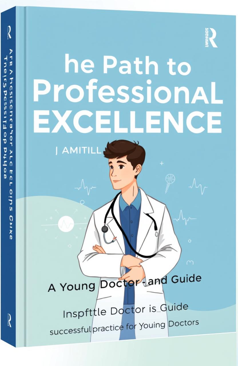 A book cover design for 'The Path to Professional Excellence: A Young Doctor's Guide', featuring a modern and clean aesthetic