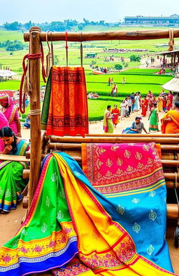 A vibrant and intricate display of traditional textiles from Andhra Pradesh showcasing the rich cultural heritage of the region