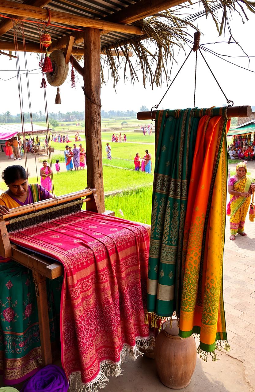 A vibrant and intricate display of traditional textiles from Andhra Pradesh showcasing the rich cultural heritage of the region