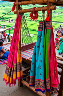 A vibrant and intricate display of traditional textiles from Andhra Pradesh showcasing the rich cultural heritage of the region