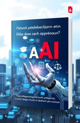 A visually engaging cover design for a book titled 'AI untuk Pembelajaran, Etika dan Cara Penggunaan'