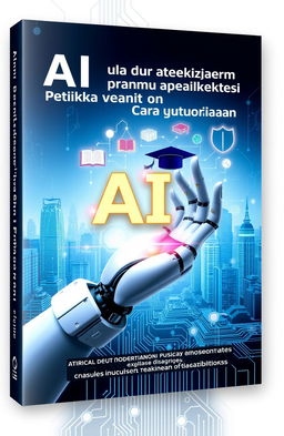 A visually engaging cover design for a book titled 'AI untuk Pembelajaran, Etika dan Cara Penggunaan'