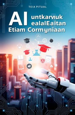 A visually engaging cover design for a book titled 'AI untuk Pembelajaran, Etika dan Cara Penggunaan'