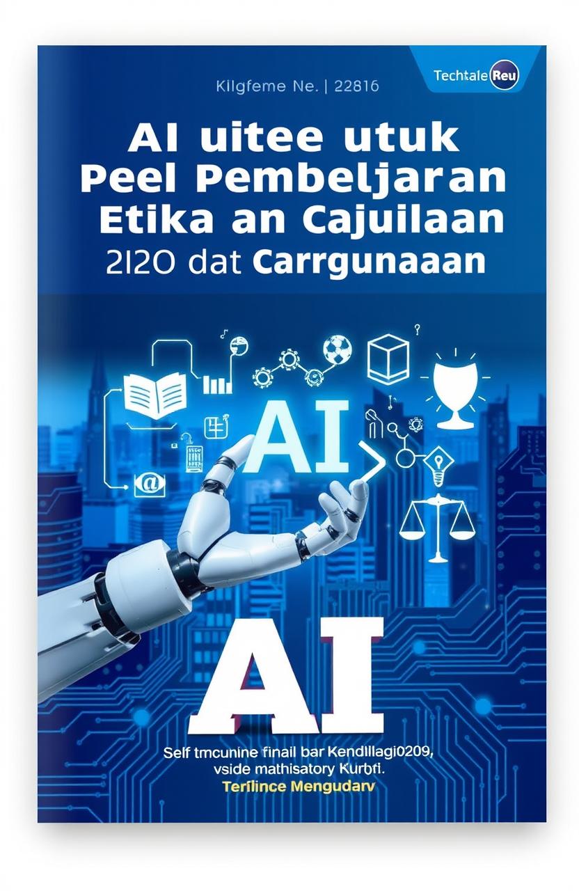 A visually engaging cover design for a book titled 'AI untuk Pembelajaran, Etika dan Cara Penggunaan'