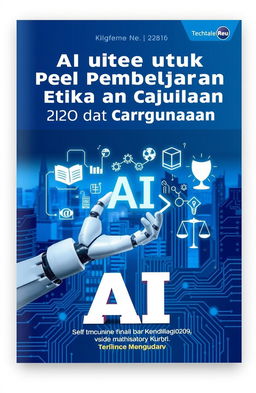 A visually engaging cover design for a book titled 'AI untuk Pembelajaran, Etika dan Cara Penggunaan'