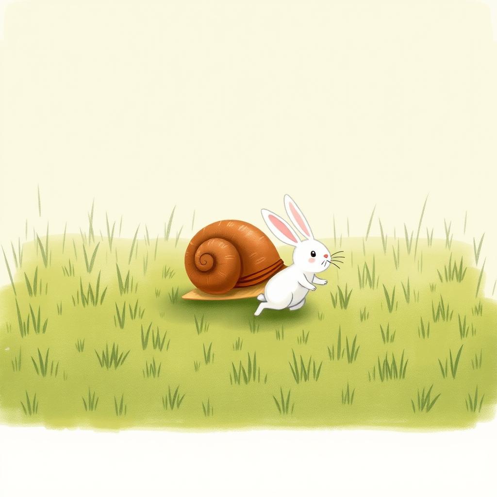 A delightful scene on a grassy meadow featuring a small snail with a brown shell