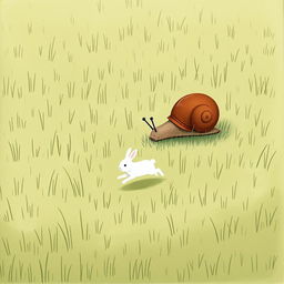 A delightful scene on a grassy meadow featuring a small snail with a brown shell