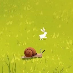 On a grassy field, a small snail with a brown shell is slowly crawling across the vibrant green grass