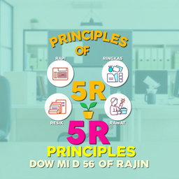 A motivational poster showcasing the principles of '5R' (Ringkas, Rapi, Resik, Rawat, and Rajin) with an aesthetic layout