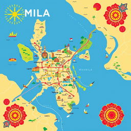 A detailed and colorful map showcasing the regions of Manila and Laguna in the Philippines