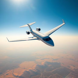 A sleek and modern airplane soaring through a clear blue sky, heading towards Kuwait