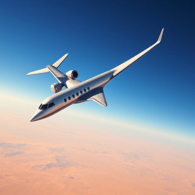 A sleek and modern airplane soaring through a clear blue sky, heading towards Kuwait