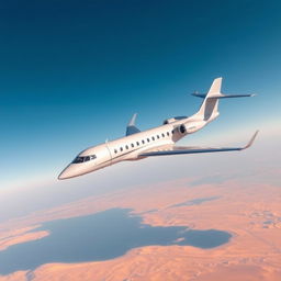 A sleek and modern airplane soaring through a clear blue sky, heading towards Kuwait