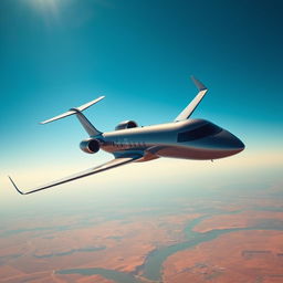 A sleek and modern airplane soaring through a clear blue sky, heading towards Kuwait