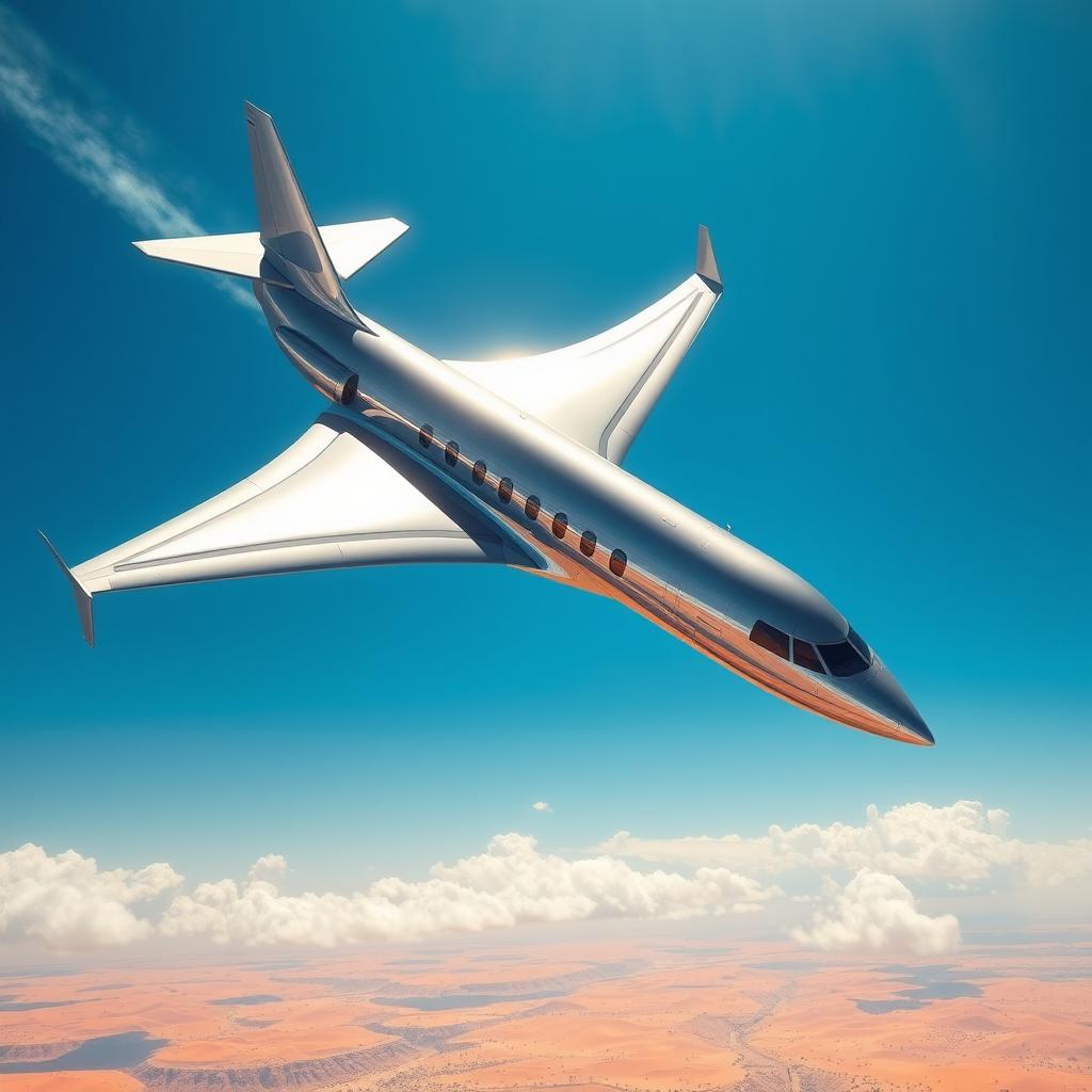 A sleek, modern airplane soaring through a clear blue sky, en route to Kuwait