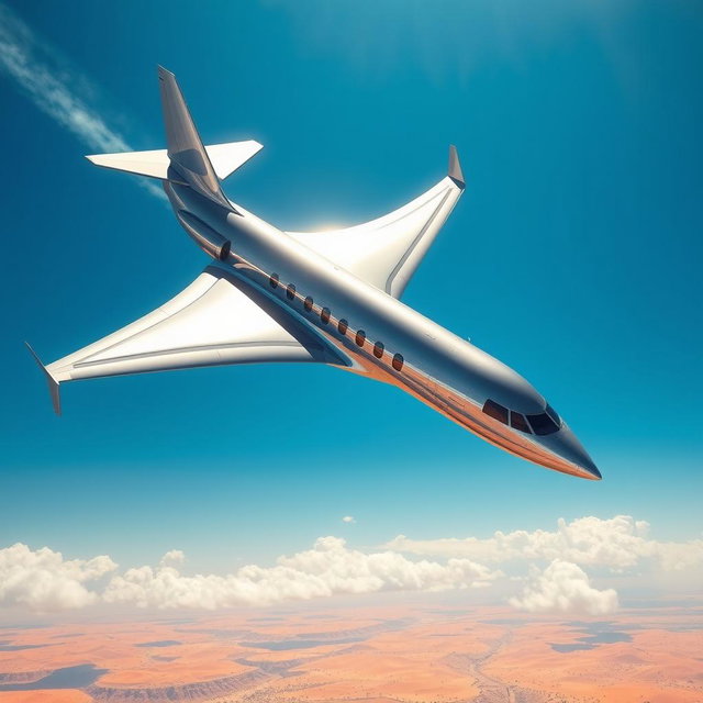 A sleek, modern airplane soaring through a clear blue sky, en route to Kuwait