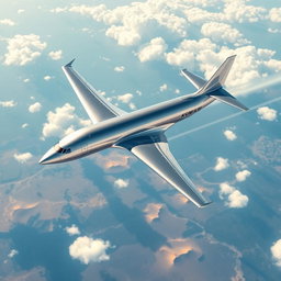 A sleek, modern airplane soaring through a clear blue sky, en route to Kuwait