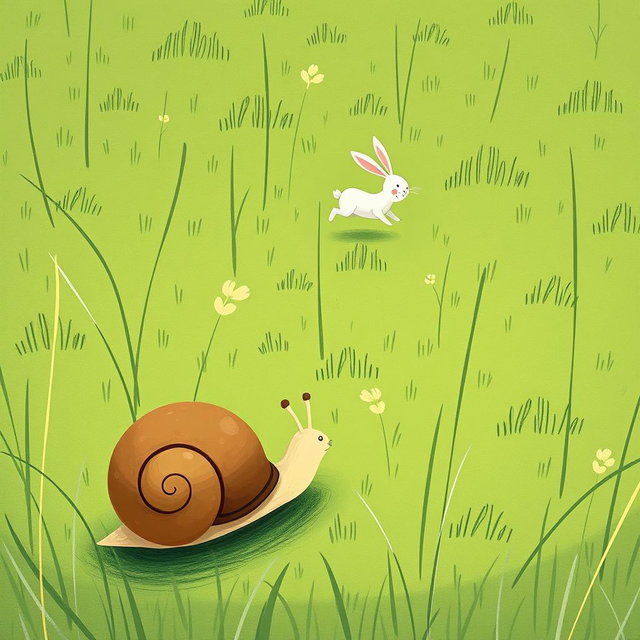 On a grassy field, a small snail with a brown shell is slowly moving on the green grass