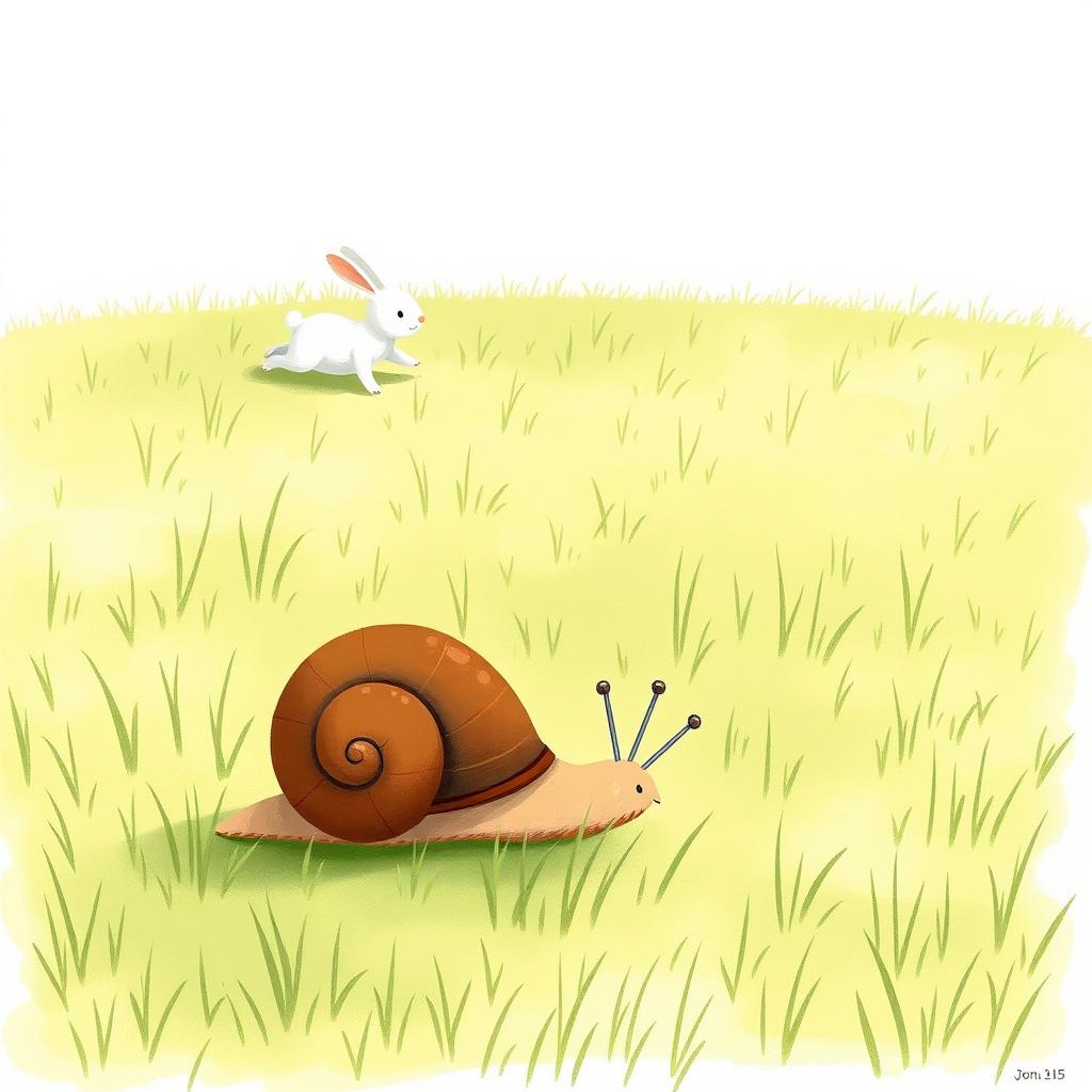 On a grassy field, a small snail with a brown shell is slowly moving on the green grass