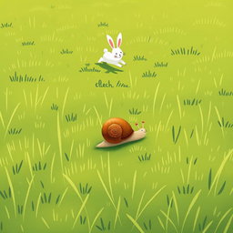 On a grassy field, a small snail with a brown shell is slowly moving on the green grass