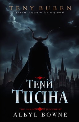 A dark, atmospheric book cover for a fantasy novel titled 'Tень Суда' (The Shadow of Judgment)