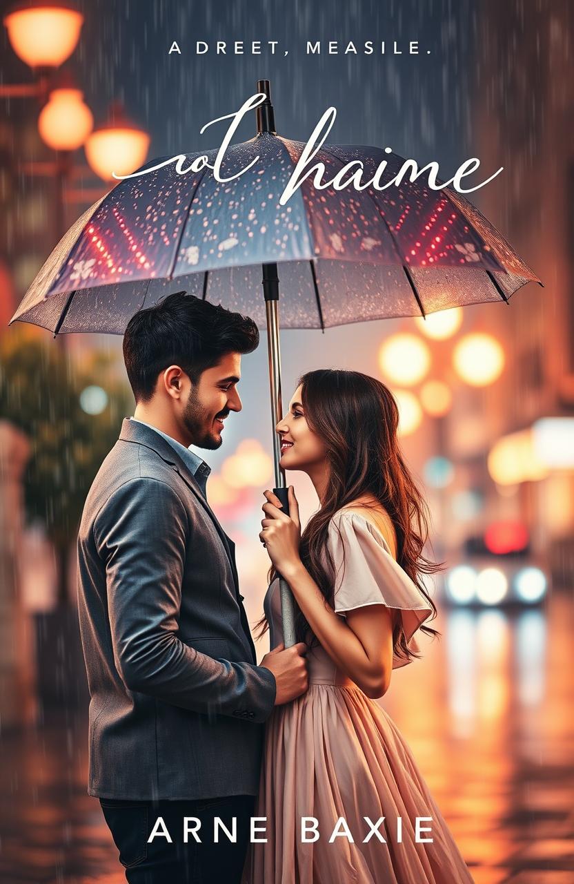 A romantic novel cover featuring two lovers holding an umbrella together under the rain