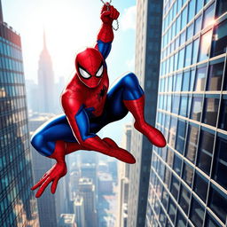 A dynamic and colorful depiction of Spider-Man in action