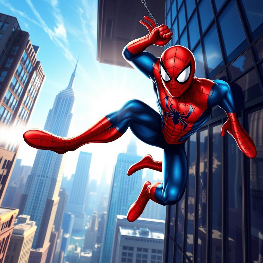 A dynamic and colorful depiction of Spider-Man in action