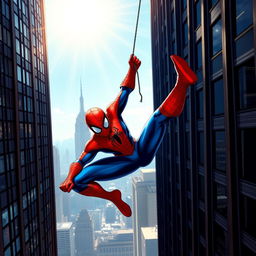 A dynamic and colorful depiction of Spider-Man in action