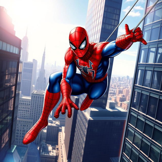 A dynamic and colorful depiction of Spider-Man in action