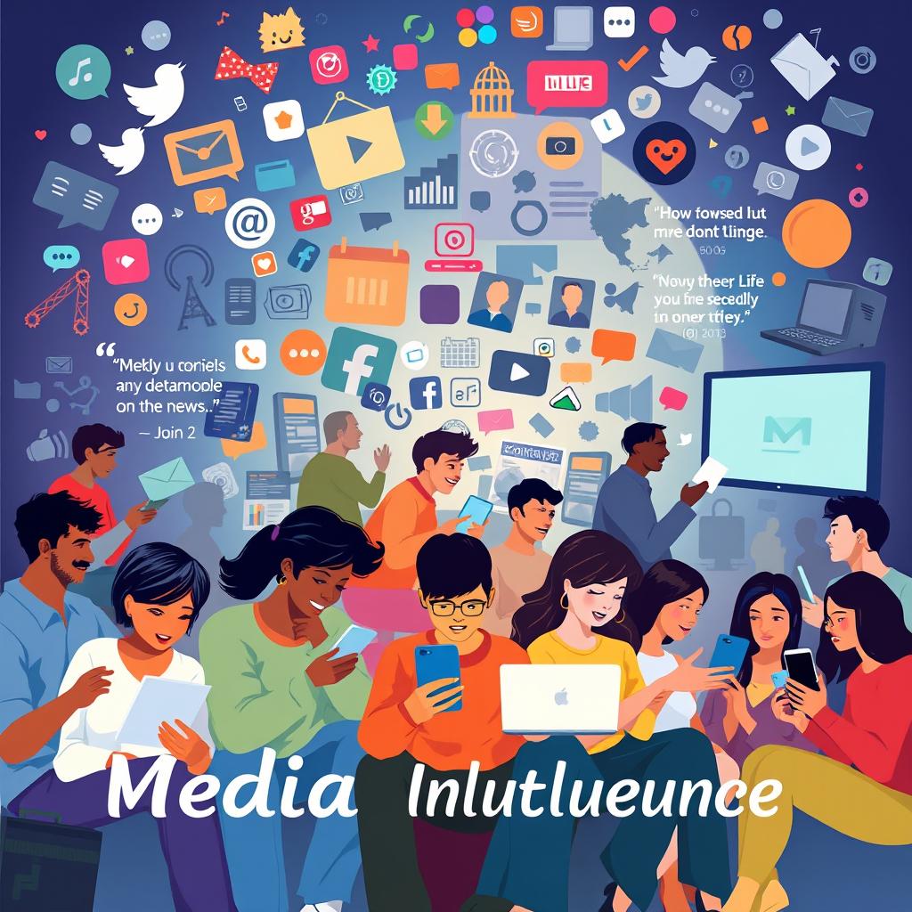 A vibrant and thought-provoking poster illustrating the influence of media on daily life