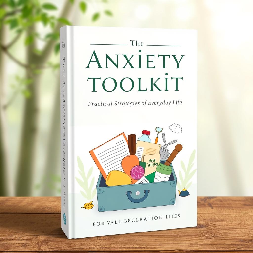 A realistic and calming book cover design for 'The Anxiety Toolkit: Practical Strategies for Everyday Life'