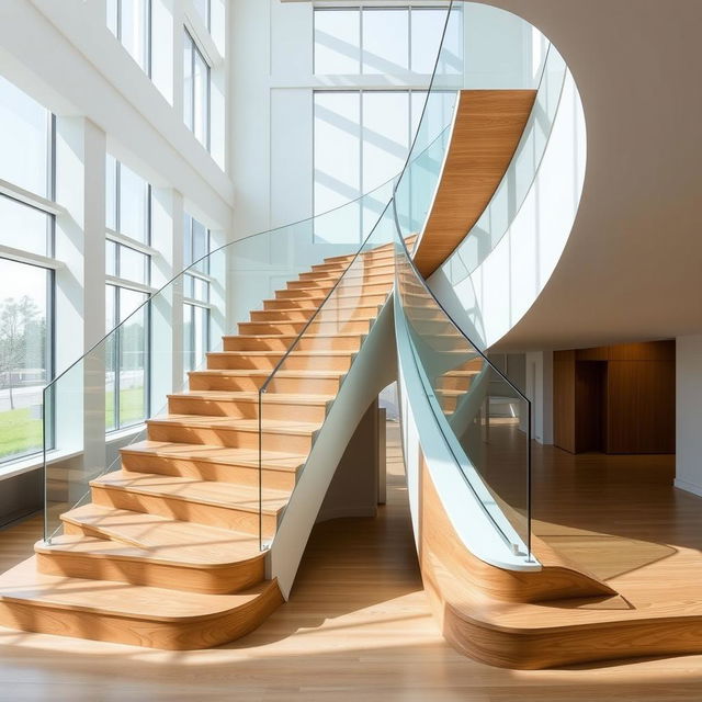 A contemporary staircase design featuring dynamic and innovative shapes