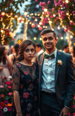 A whimsical yet emotionally charged scene depicting a surprise wedding where a young woman is visibly shocked as she learns about her marriage