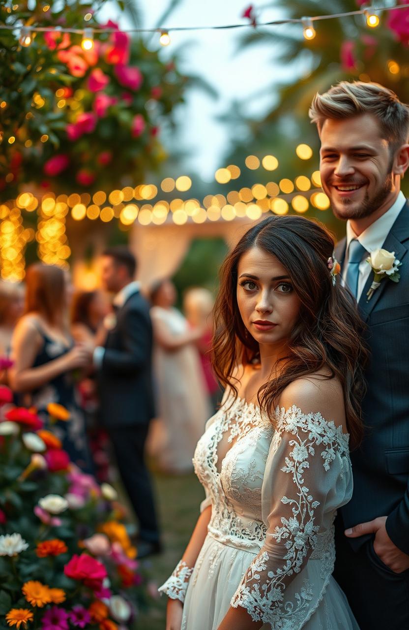 A whimsical yet emotionally charged scene depicting a surprise wedding where a young woman is visibly shocked as she learns about her marriage
