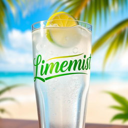 A refreshing lime soda called 'Limemist', depicted in a chilled glass filled with sparkling, effervescent lime soda