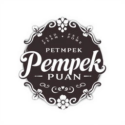 A logo design for a vintage brand named 'Pempek Puan' rendered in black and white