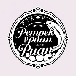 A logo design for a vintage brand named 'Pempek Puan' rendered in black and white
