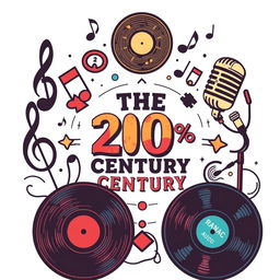 A music label design featuring iconic elements from the 20th century, with a clean white background