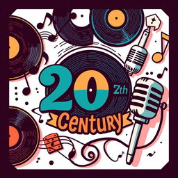 A music label design featuring iconic elements from the 20th century, with a clean white background