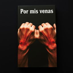 A book cover for "Por mis venas" depicting the pain of drug addiction